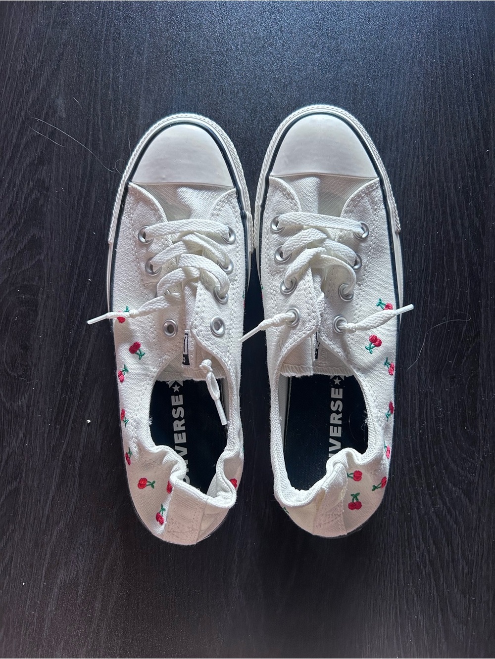 Converse White Low Top Sneakers with Red Cherry Accent